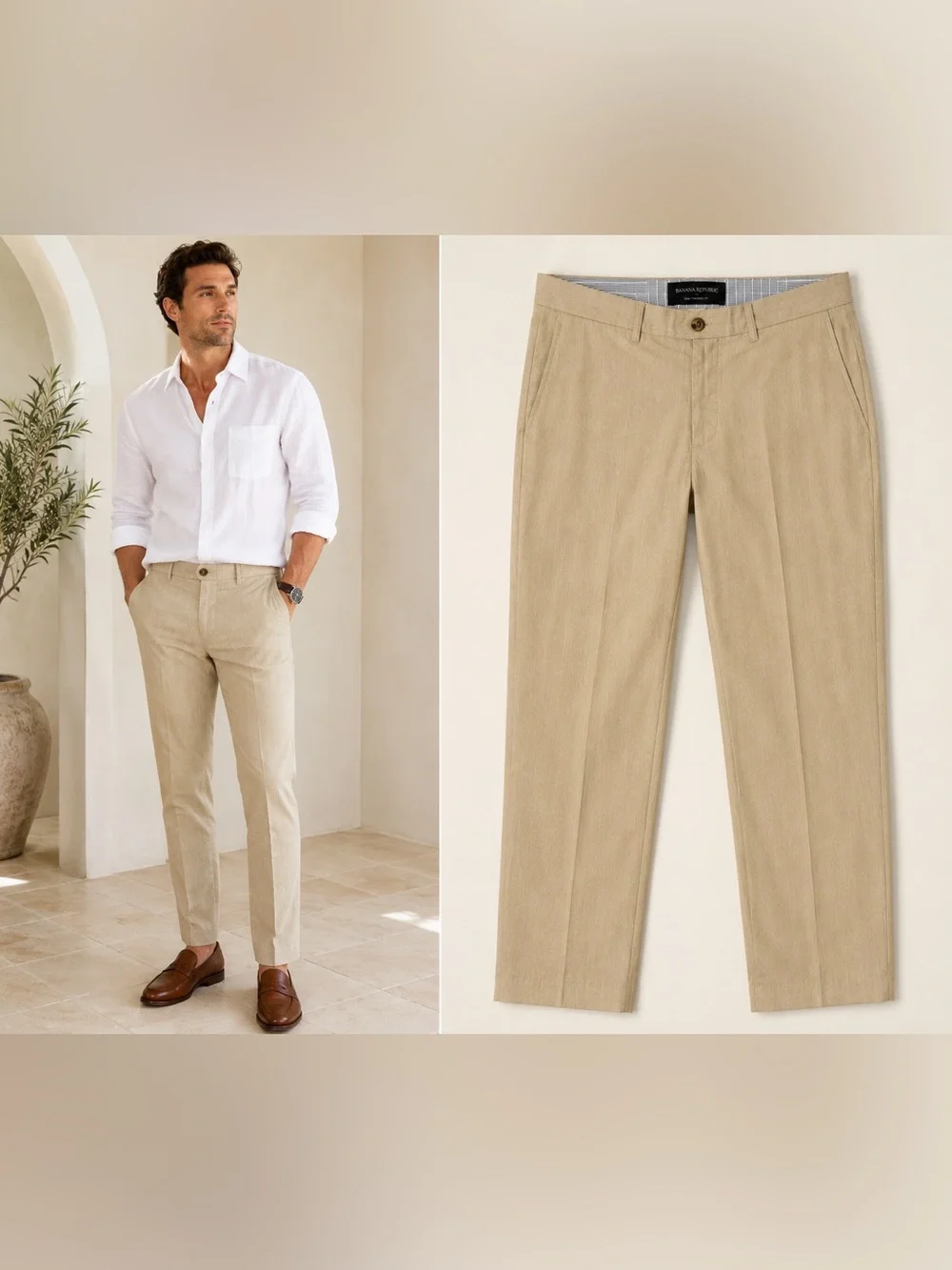 Banana Republic Slim Tapered Fit Khaki Herringbone Dress Pants Mens 31x32 Preppy